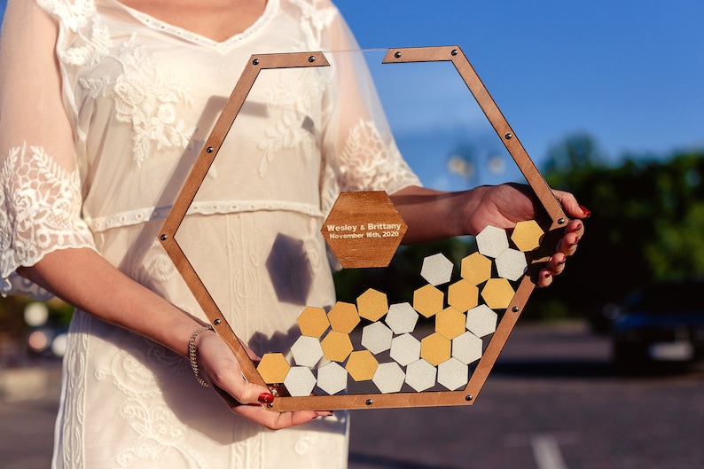 Hexagon Shape Guest Book, Wedding Guest Book, Hexagon Guest Book, Wedding Guest Book Alternative, Transparent Hexagon Guestbook Wedding Gift image 3