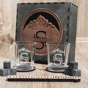 Whiskey Glasses, Christmas Gift, Bourbon Glasses, Whiskey Glasses for Dad, Mountain Whiskey Glasses, Mountain Whiskey Glass, Barware Set