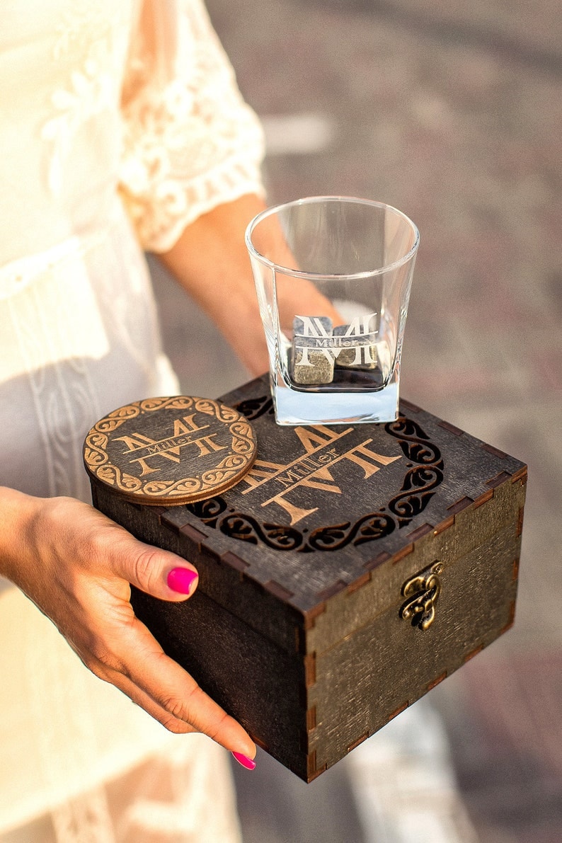 Personalized Whiskey Glasses, Whiskey Stones, Gift for Him, Groomsman Gift, Whiskey Glass Set with Whiskey Stones, Bridesmaid Gift, Glasses image 2