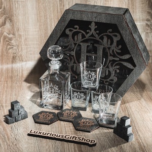 Whisky personnalisé, ensemble de carafe à whisky, cadeau de Noël, verres à whisky, pierres à whisky, ensemble de carafe à bourbon, cadeaux de whisky, carafes image 8