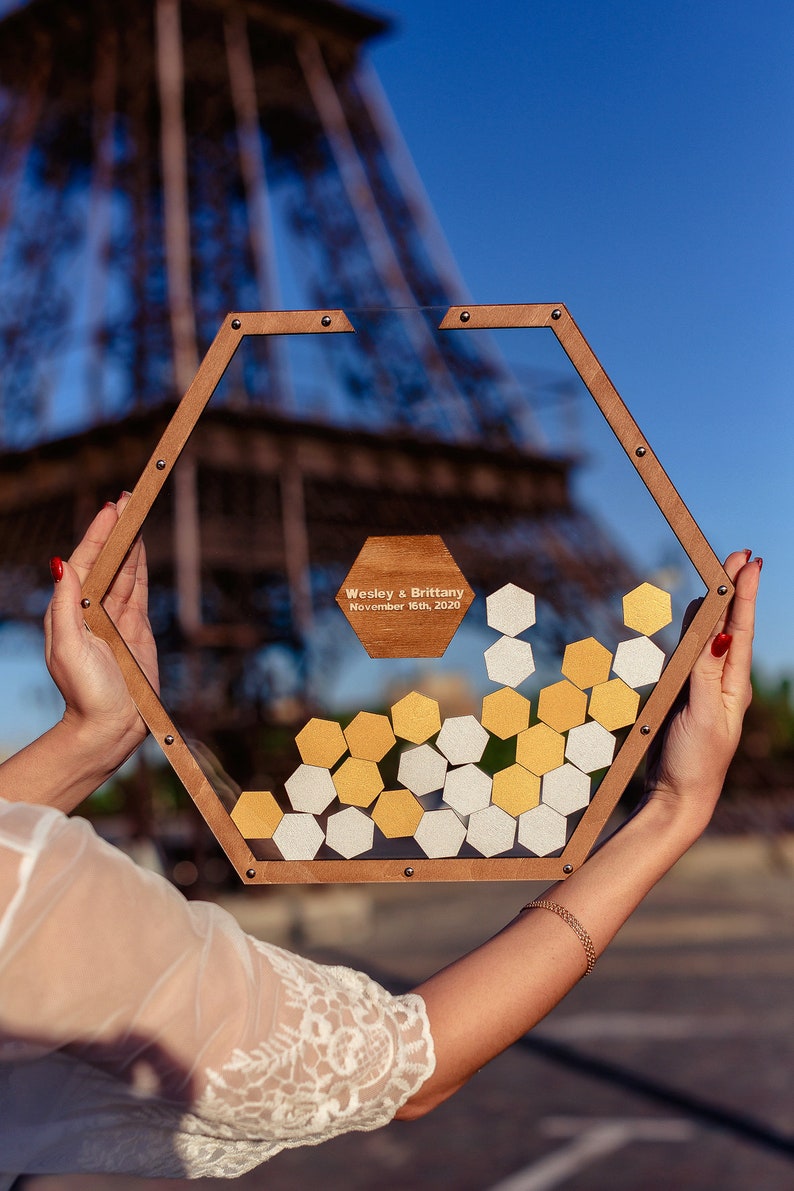 Hexagon Shape Guest Book, Wedding Guest Book, Hexagon Guest Book, Wedding Guest Book Alternative, Transparent Hexagon Guestbook Wedding Gift image 4