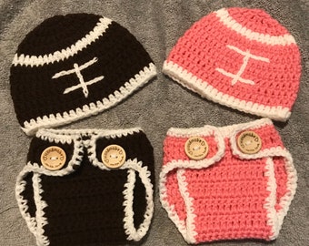 Crochet Football Outfit, Baby Hat With Diaper Cover Set, Outfit For Baby Girl Or Boy, Photo Prop, Gift, NFL, College Football