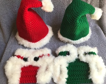 Crochet Baby Santa or Elf Outfit, Baby Diaper Cover Set, Photo Prop, Gift. Christmas, Baby Hat