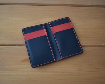 Handmade Leather Cardholder, Black and Red, Slim Wallet minimalized