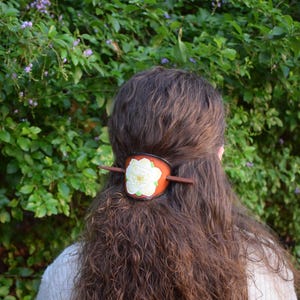 Leather Hair Barrette with stick hand tooled