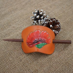 Leather Hair Barrette with stick hand tooled