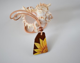 Handmade Leather Sunflower Necklace, Unique Floral Jewelry