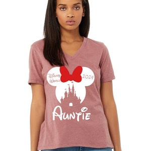 Mauve Disney Shirt, Ladies VNeck, Family Vacation Shirts, 2024 Disney Trip, Matching Family, women vneck, Personalized Name, Bella Canvas