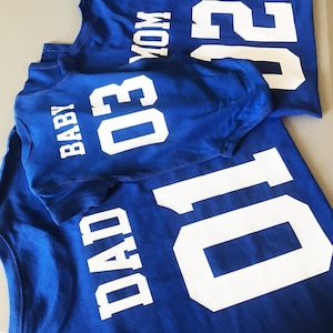Custom Family shirts, Any Name, Any Number, Personalized, Matching Tees, Baby Announcement, Blue, Red, Royal, Black, unisex youth, Adult