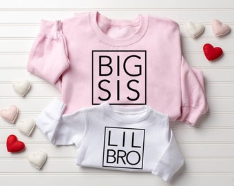 Sibling Sweatshirt, Big Sis Crewneck, Toddler Crewneck Sweater, Gift for Grandkids, Big Sister, Little Brother, Pink Kids Sweatshirt, White