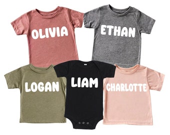 Kids Name Shirt, Personalized Toddler Tshirt, Custom Text, Cousin Crew, Baby Reveal 2024, Shirt for Grandkids, All ages, Olive, Mauve, Grey