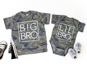 Sibling Shirts, Big Brother Little Brother Shirts, Camo Print Family Shirts, Camouflage, Personalized Kids Shirts, 2024 Baby Announcement