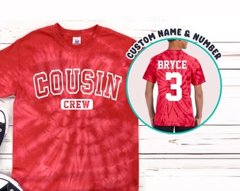 Personalized Cousin Shirts, Cousin Crew, Red Tie Dye T-shirt, Custom Name and Number, Toddler, Youth, Adult, Kids Name and Age, grandkids