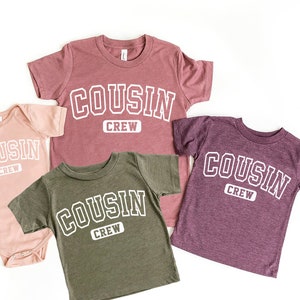 Cousin Crew Shirt for Kids of all ages, Neutral Colors for boys and girls, Mauve, Maroon, Olive, Toddler, Youth, Tees for Grandkids, Bella