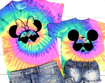 Character Tie Dye Shirts, 2025 Disney Trip, Youth and Adult unisex, Neon Rainbow, Disney Family Vacation, Matching Family Vacation Shirts
