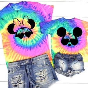 Character Tie Dye Shirts, 2025 Disney Trip, Youth and Adult unisex, Neon Rainbow, Disney Family Vacation, Matching Family Vacation Shirts