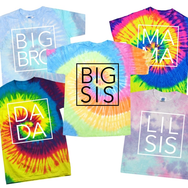 Big Sis Tie Dye Shirt, Lil Bro, Matching Family, Siblings, Brother, Sister, Family tees, outfits, Assorted Color and Sizes, Groovy 70s theme