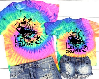 Disney Cruise Shirts, Lets Cruise Tie Dye Tee, 2024 Disney Family Vacation Shirt, Matching Family, Neon Rainbow, Disney Pride, Toddler, kids