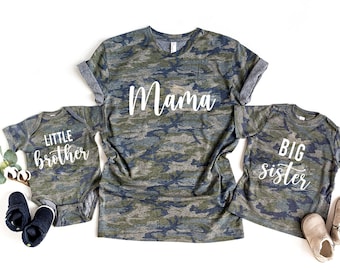 Mama Big Brother Little Brother Shirts, Family Matching Sets,  Matching Sibling Shirts, Sister, Mommy and me Camo shirts, Camo kids shirts