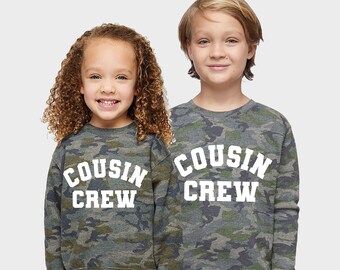 Cousin Crew Sweatshirt, Camo Print Crewneck Sweater, Matching Siblings, Gift for Grandchild, Toddler, Kids, Army Family Sweatshirt, Kid size