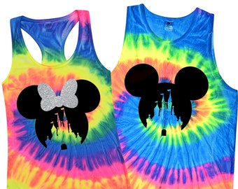 Tie Dye Park Tank Top, Disney Shirts, Minnie Tie Dye Shirt, Glitter Bow, 2024 Matching Family Vacation, Mickey, Orlando Florida, California