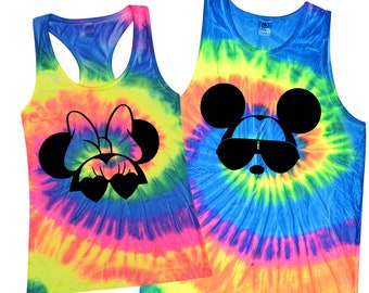 Disney Tie Dye Tank Top, Ladies Racerback, Mens Tank, 2024 Trip, Neon Rainbow, Matching Family Vacation, Couples shirt, Bright Color, cruise