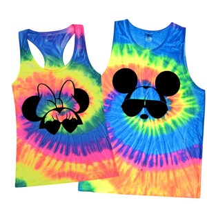 Disney Tie Dye Tank Top, Ladies Racerback, Mens Tank, 2024 Trip, Neon Rainbow, Matching Family Vacation, Couples shirt, Bright Color, cruise
