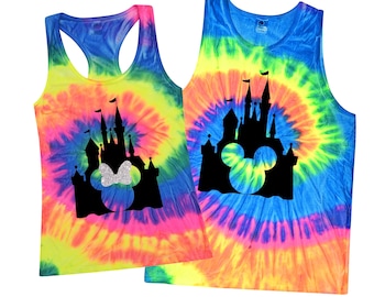 Tie Dye Disney Family Vacation Shirts, Neon Tie Dye Shirt with Castle graphic, 2024 Disney, Youth Size, Kids size, Neon Rainbow, XS, S, M, L