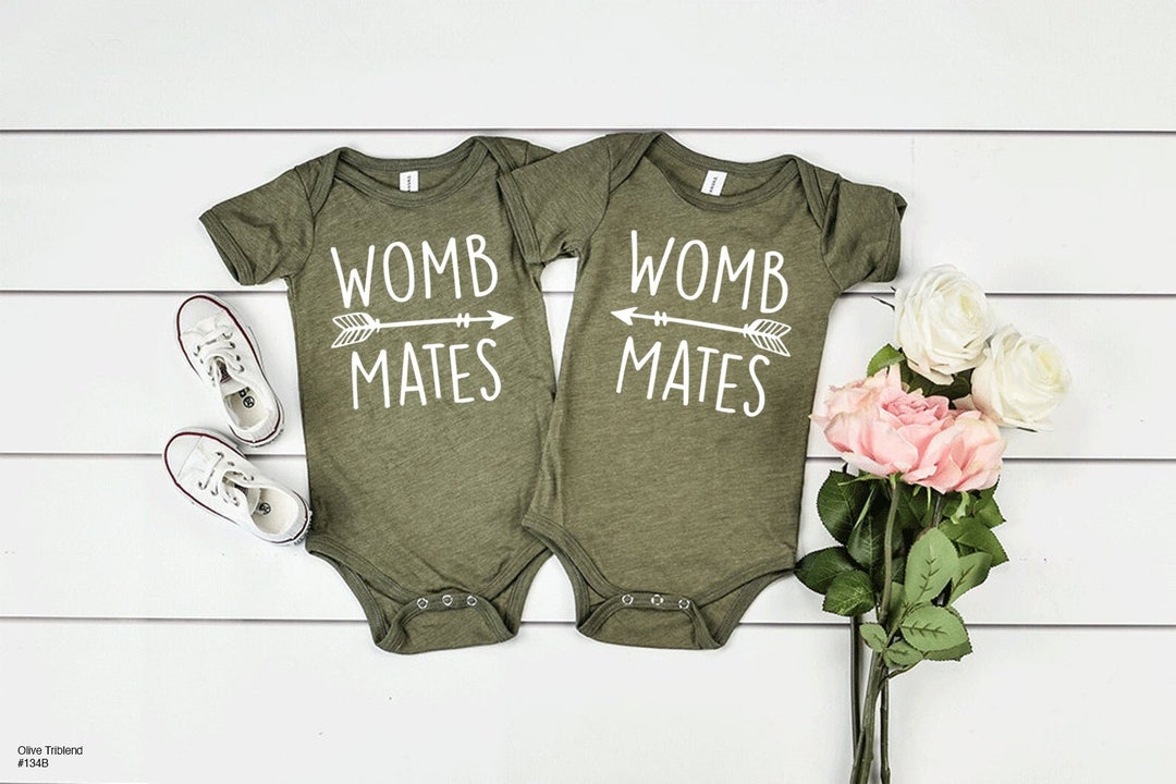 Olive Green Onesie Set Womb Mates Twin Baby Bodysuits Boho Etsy