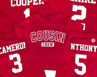 Personalized Cousin Shirts, Cousin Crew, Red T-shirt, with Custom Name and Number, Baby, Toddler, Youth, Adult, Kids Name and Age, grandkids