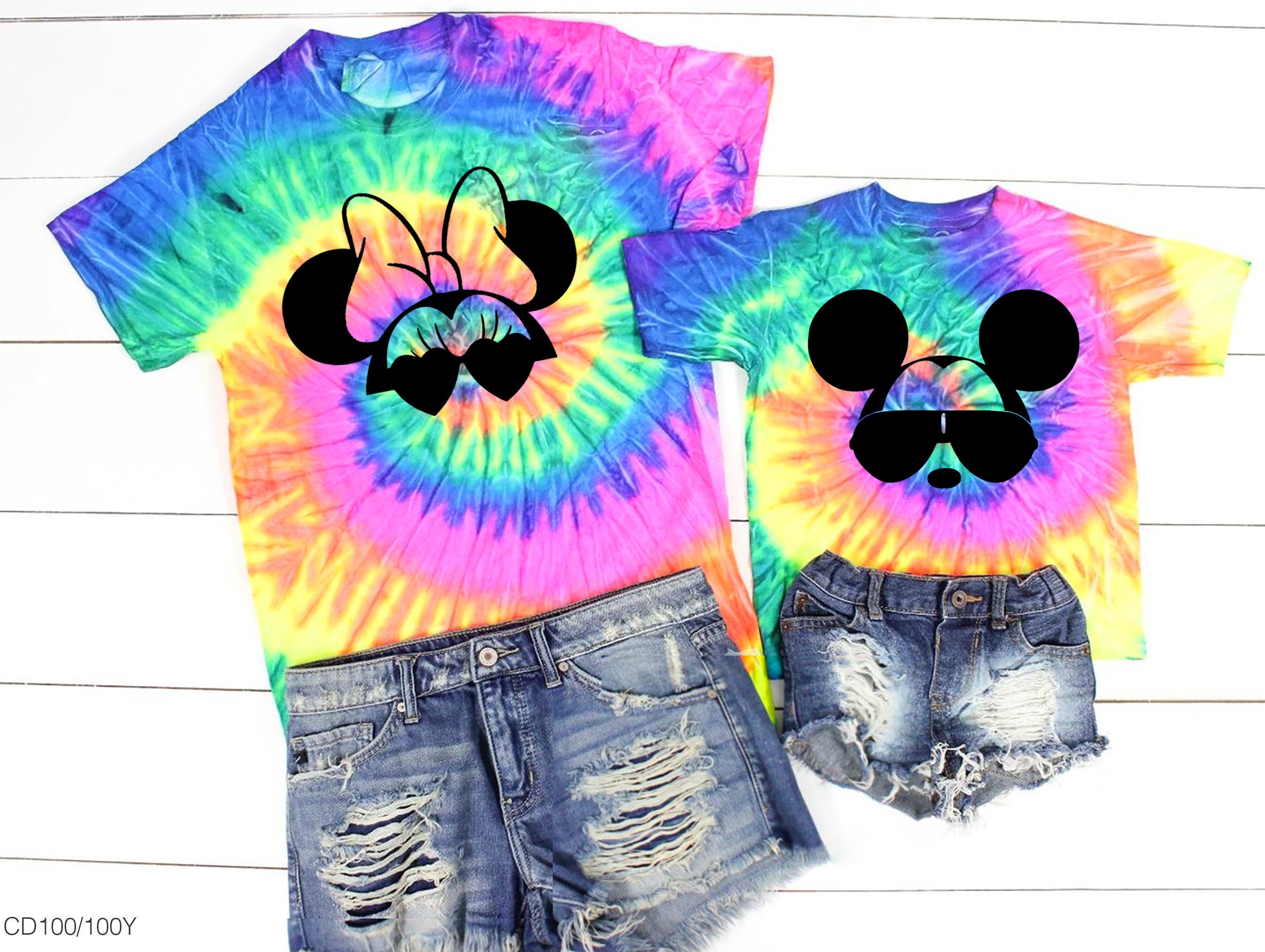 Character Tie Dye Shirts, 2025 Disney Trip, Youth and Adult unisex, Neon Rainbow, Disney Family Vacation, Matching Family Vacation Shirts