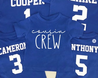 Cousin Shirts, Personalize with Name and Number, Cousin Crew Onesie, Toddler, Baby, for boys, for girls, Royal Blue, Handwritten Style, kids