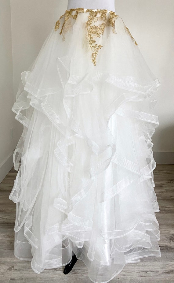 Tiered Tulle Ball Gown Wedding Skirt, White Ball G