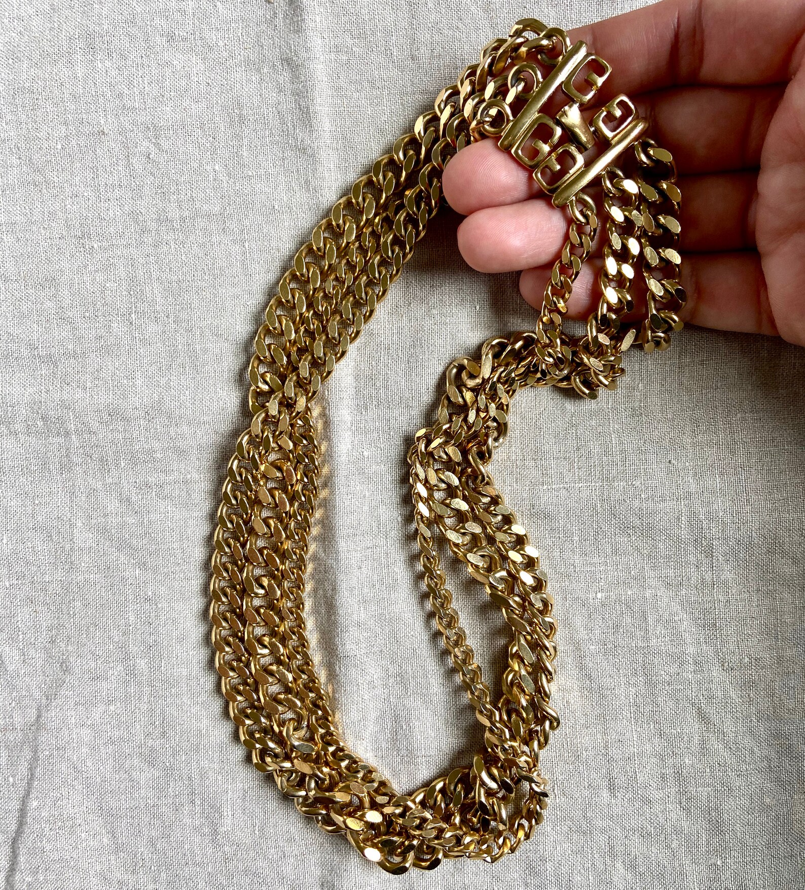 Vintage Givenchy Gold Tone Three Chain Necklace 4 Gs Gold | Etsy