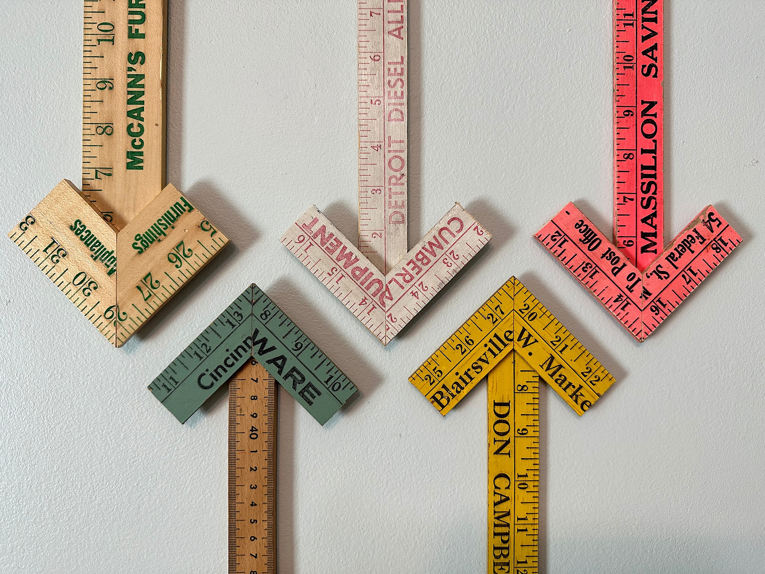 Wooden Yardstick Arrows - Vintage Advertising Rulers - Boho Wall Decor ...