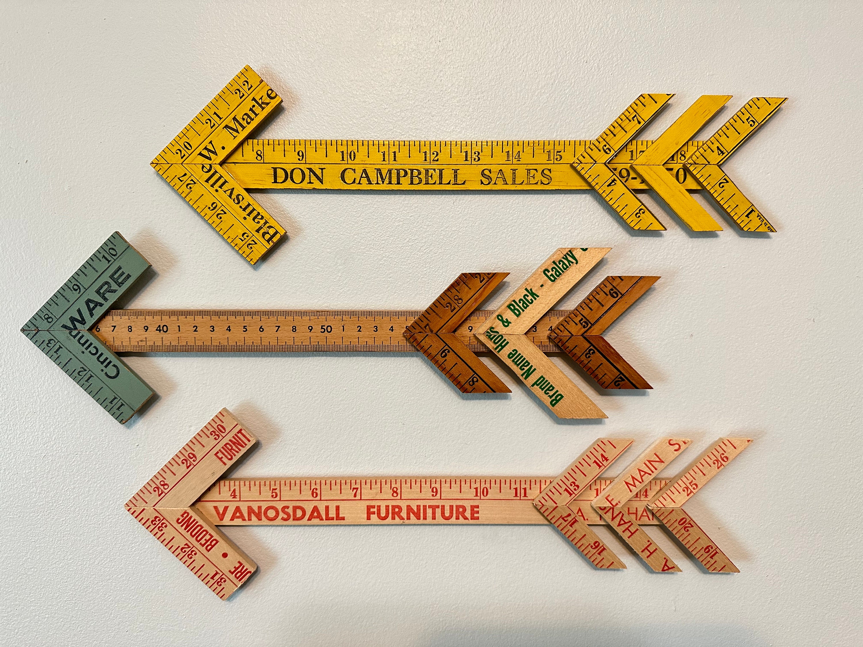 Wooden Yardstick Arrows - Vintage Advertising Rulers - Boho Wall Decor ...