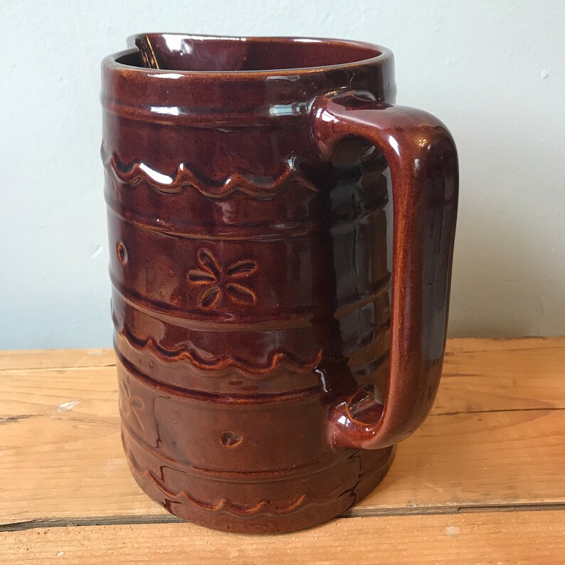 Set of 2 Vintage Marcrest Daisy and Dot Pitchers Oven Proof Brown