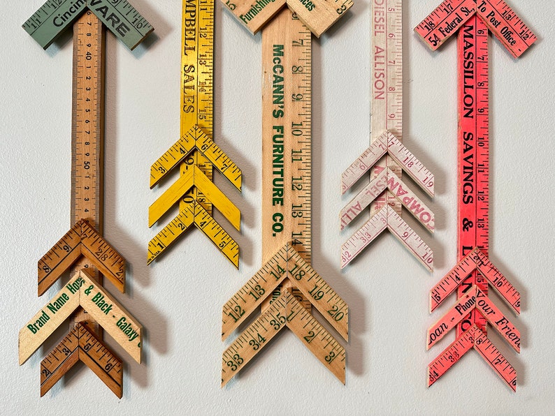 Wooden Yardstick Arrows - Vintage Advertising Rulers - Boho Wall Decor ...