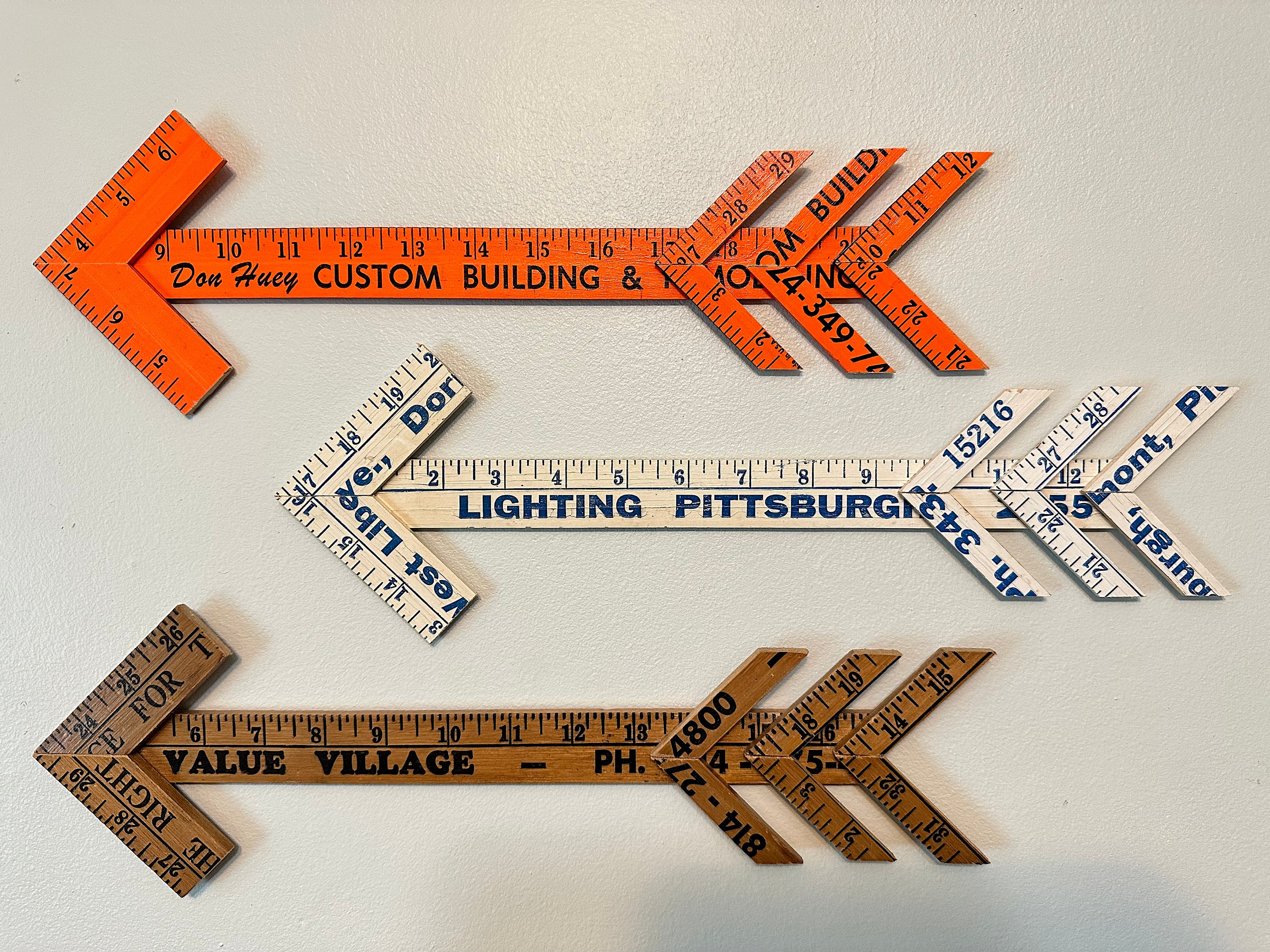 Wooden Yardstick Arrows - Vintage Advertising Rulers - Boho Wall Decor ...