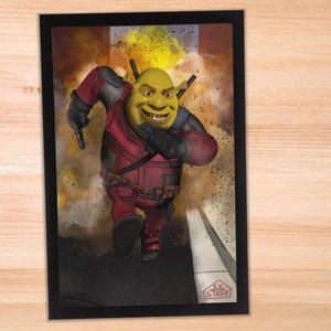 Shrek as Deadpool Art Print