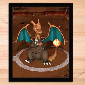Charizard in Suit Pokémon Art Print