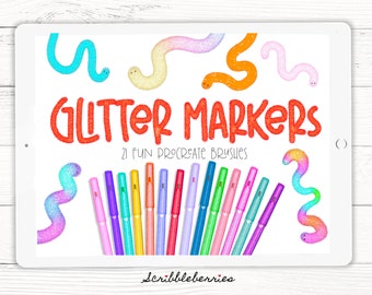 Glitter Markers Procreate Brush Set: 21 Fun Inking Brushes (Digital Download)