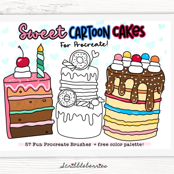 Cartoon Cakes Procreate Brushes, Procreate Copic Brushes, procreate fineliner brushes, texture brushes, procreate brushes