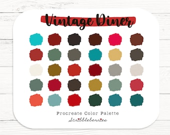 Vintage Diner Procreate Palette, Colorful palette, Color Palette, Ipad Pro, Procreate Brushes, earthy color palette, procreate