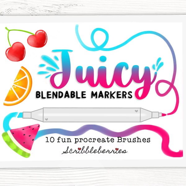 Marqueurs estompeurs juteux : 10 pinceaux Procreate (téléchargement numérique)