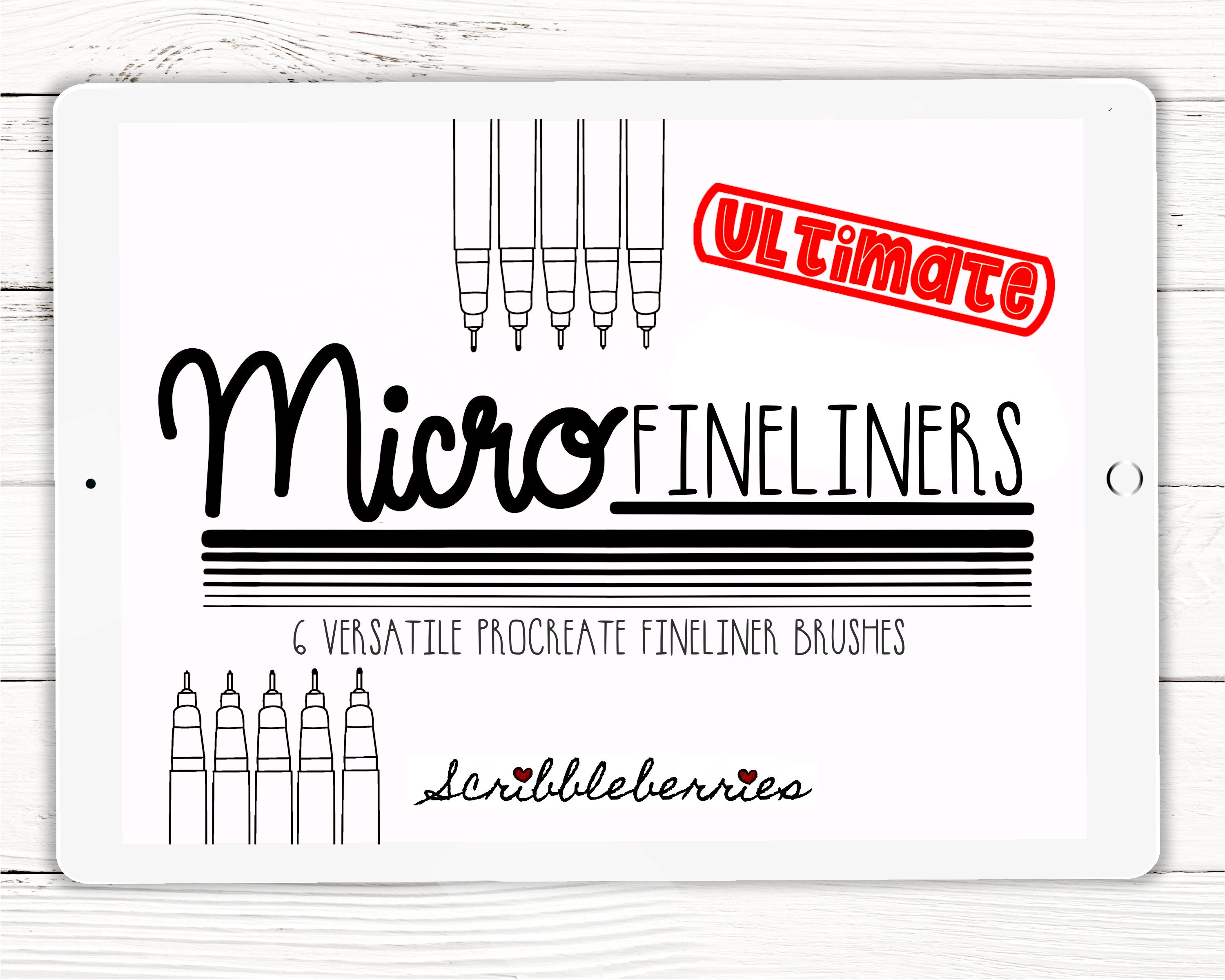 Micron Fineliner Set de pinceles para Procreate – 6 plumas de entintado + paleta de colores gratis para lettering y line art en iPad