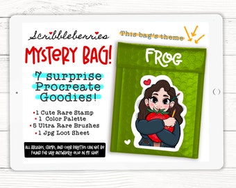 Frog Theme Procreate Brush Set: Mystery Bag with Color Palette