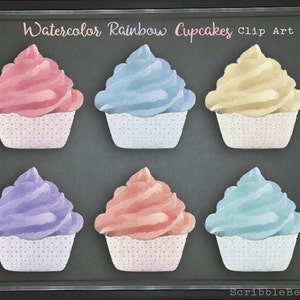 Watercolor Cupcakes Clip Art, Pastry Clip Art, Cupcake clip art, Cupcake clipart, Cupcake illustrations, Printables, Watercolor