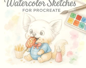 Cozy Snack Pals Coloring Pages: Watercolor Sketch, Procreate (Digital Download)