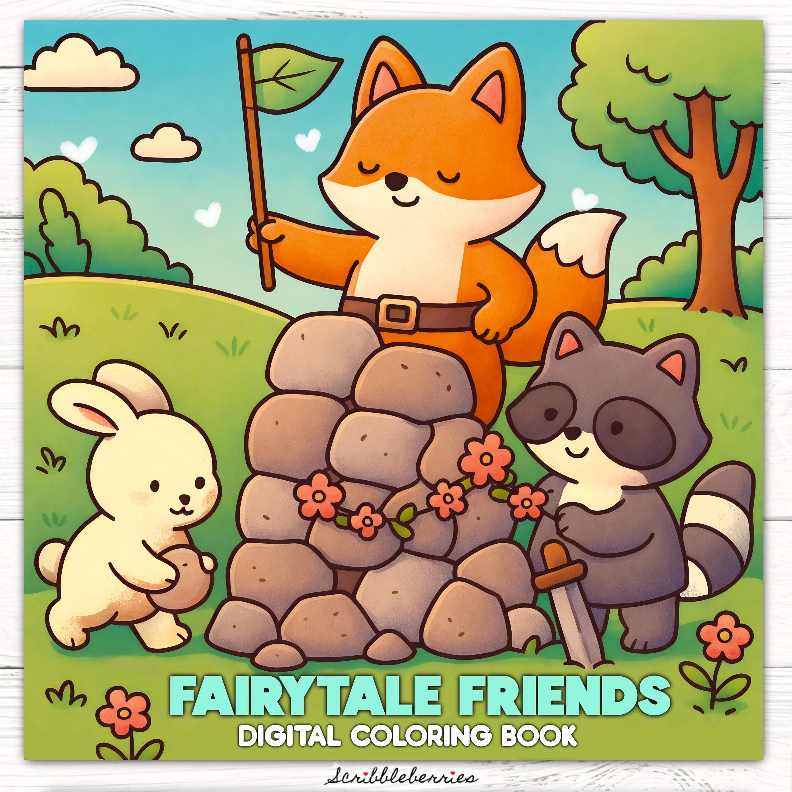 Fairytale Friends Digital Coloring Book – Cozy 12x12 Procreate & Printable Coloring Pages (12, 300 DPI) - Image 1